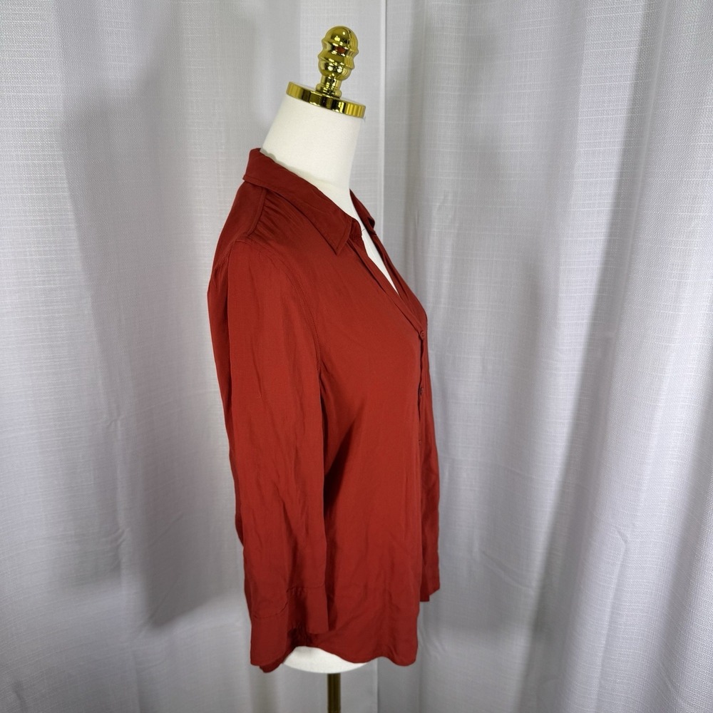 Women's Button-Front Blouse - Rust Red - Picture 4 of 13